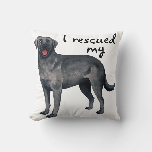 Rescue Black Lab Throw Pillow (Front)