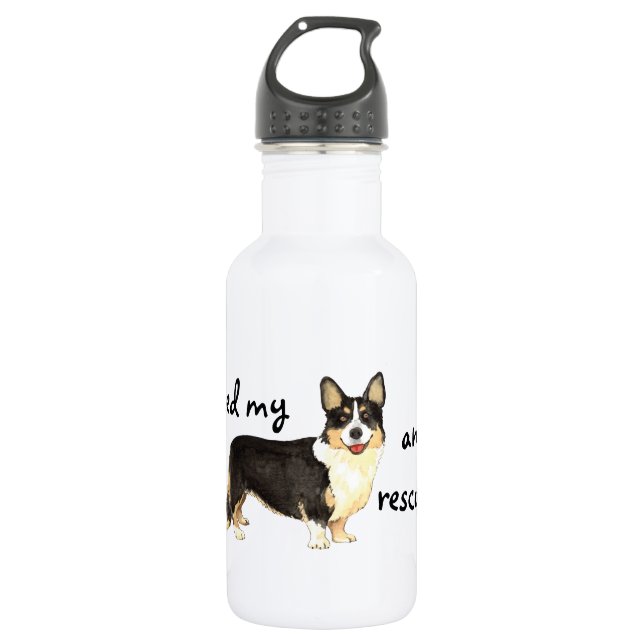 Rescue Cardigan Welsh Corgi Stainless Steel Water Bottle (Front)