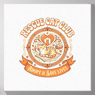 Rescue Cat Club Cat Rescue Adoption Vintage Vector Canvas Photo Tile