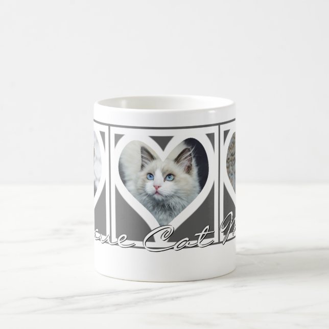 RESCUE CAT MOM Three Photo Heart Frame Gray Coffee Mug (Center)