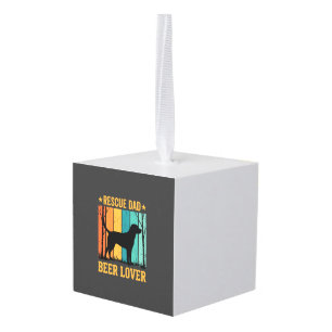 Rescue Dad Beer Lover Vintage Dog Cube Ornament