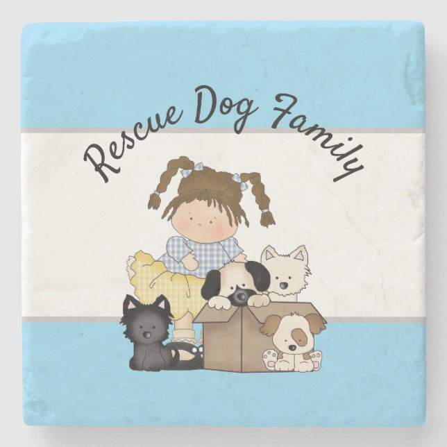 Rescue Dog Family Stone Coaster (Front)