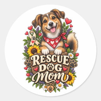 Rescue Dog Mom Cute Paw Print Floral Dog Classic Round Sticker
