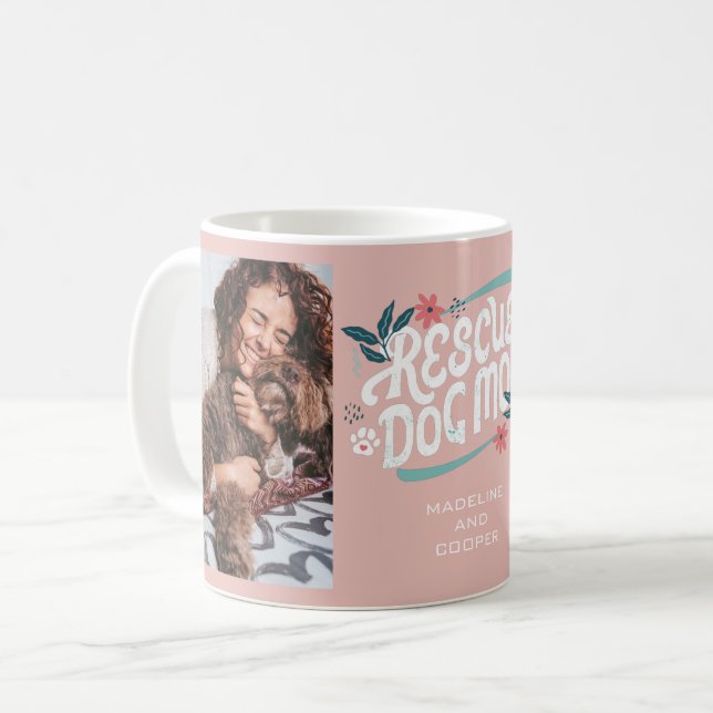 Rescue Dog Mom Paw Print Photo Collage Coffee Mug (Front Left)