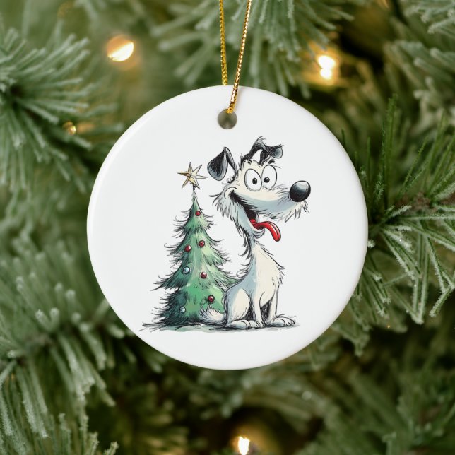 Rescue Dog's First Christmas in Furever Home Ceramic Ornament (Tree)