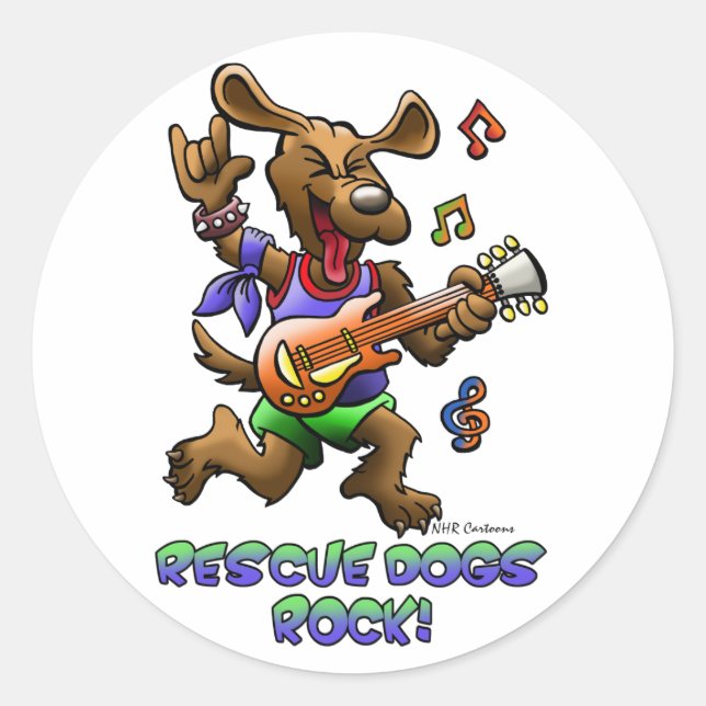 RESCUE DOGS ROCK! CLASSIC ROUND STICKER (Front)