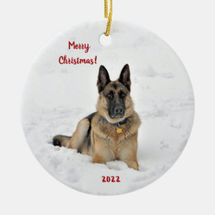 Rescue German Shepherd Dog in Winter Snow Ceramic Ceramic Ornament