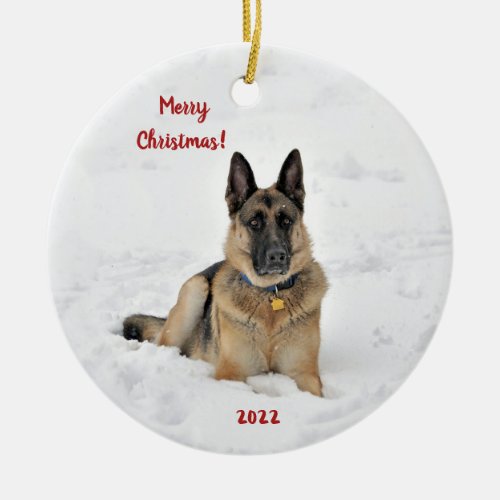 Rescue German Shepherd Dog in Winter Snow Ceramic  Ceramic Ornament