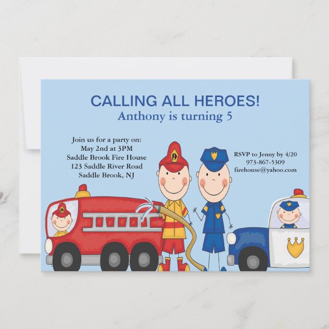 Rescue Heroes Birthday Invitation (Front)