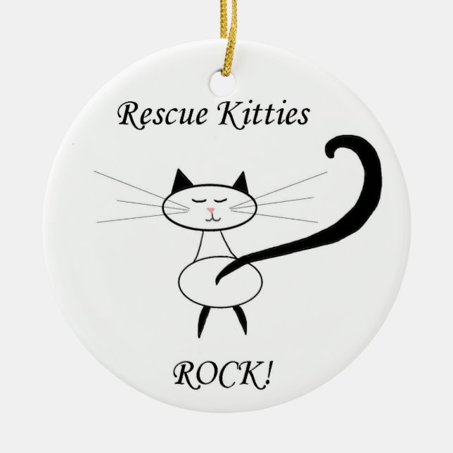 Rescue Kitties Rock! Ceramic Ornament (Front)