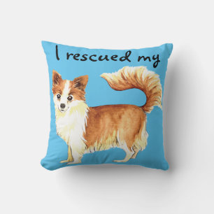 Rescue Long Coat Chihuahua Throw Pillow