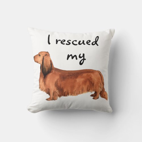 Rescue Longhaired Dachshund Throw Pillow