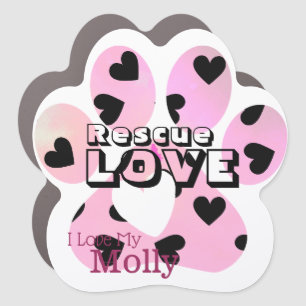 Rescue Love Dog Paw Custom  Car Magnet