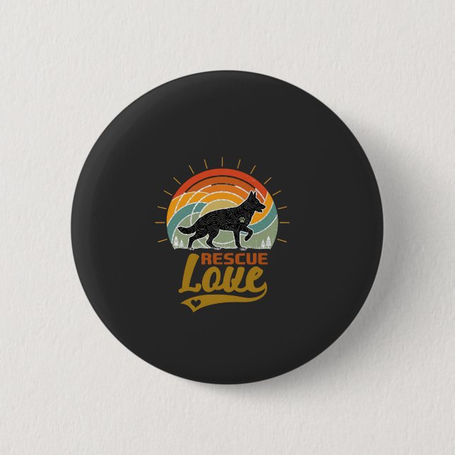 Rescue Love Dog Retro Sunset Trees Button (Front)