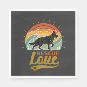 Rescue Love Dog Retro Sunset Trees Napkins