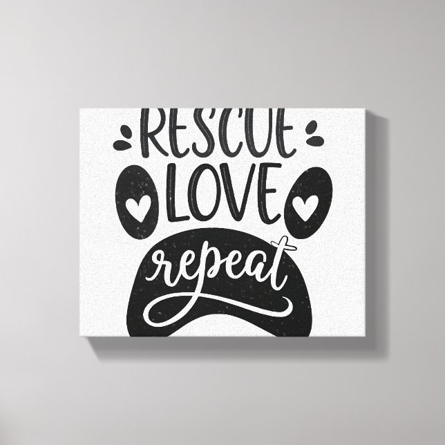 Rescue Love Repeat Dog Paw Tee Canvas Print (Front)