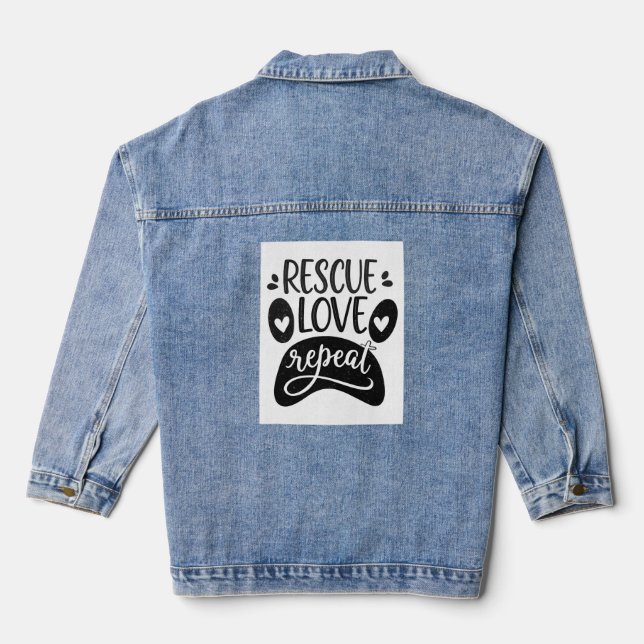 Rescue Love Repeat Dog Paw Tee Denim Jacket (Back)