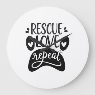 Rescue Love Repeat Dog Paw Tee Large Clock