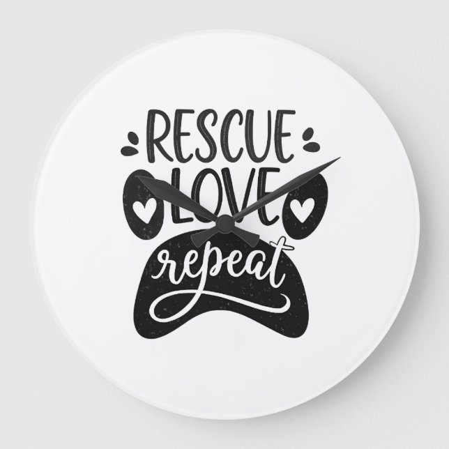 Rescue Love Repeat Dog Paw Tee Large Clock (Front)