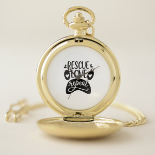 Rescue Love Repeat Dog Paw Tee Pocket Watch