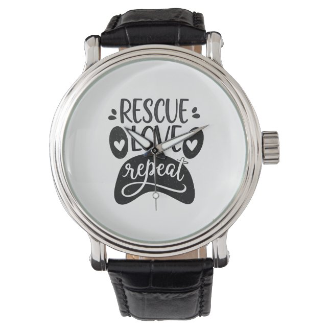 Rescue Love Repeat Dog Paw Tee Watch (Front)