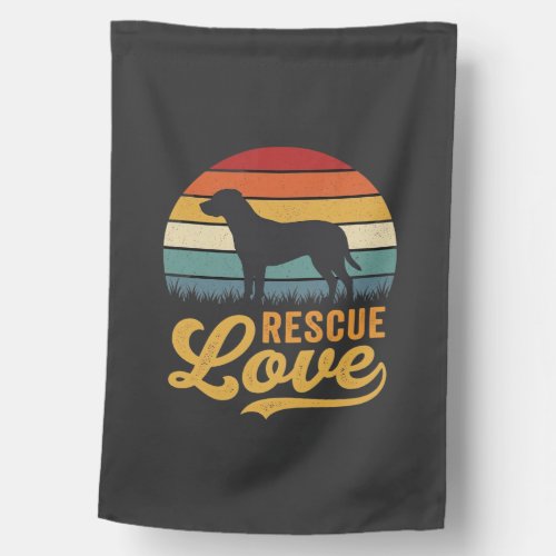 Rescue Love Retro Dog Sunset_1 House Flag