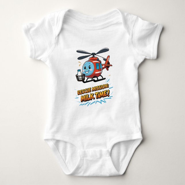 Rescue Mission: Milk Time! Cute Helicopter Baby Bodysuit (Front)