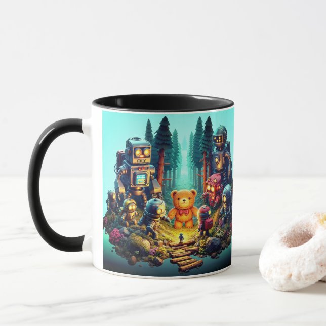 "Rescue Mission: Robots and the Lost Teddy Bear" Mug (With Donut)