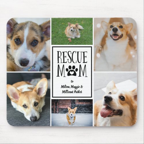 Rescue Mom Black Paw Print Photo Collage Mouse Pad