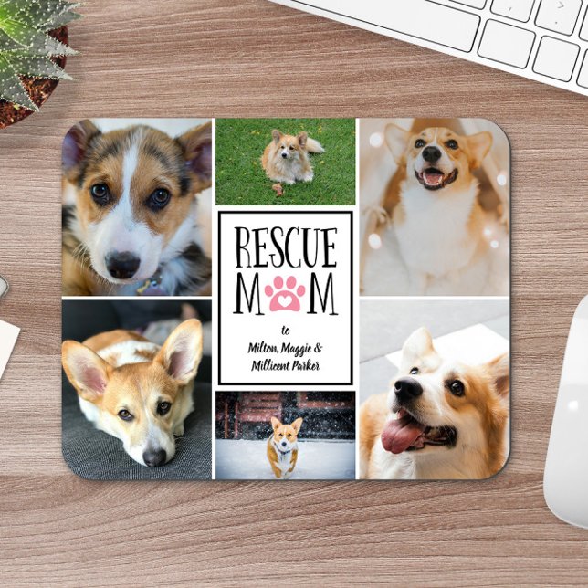 Rescue Mom Pink Paw Print Photo Collage Mouse Pad (Creator Uploaded)