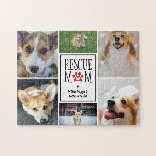 Rescue Mom Red Paw Print Photo Collage Jigsaw Puzzle