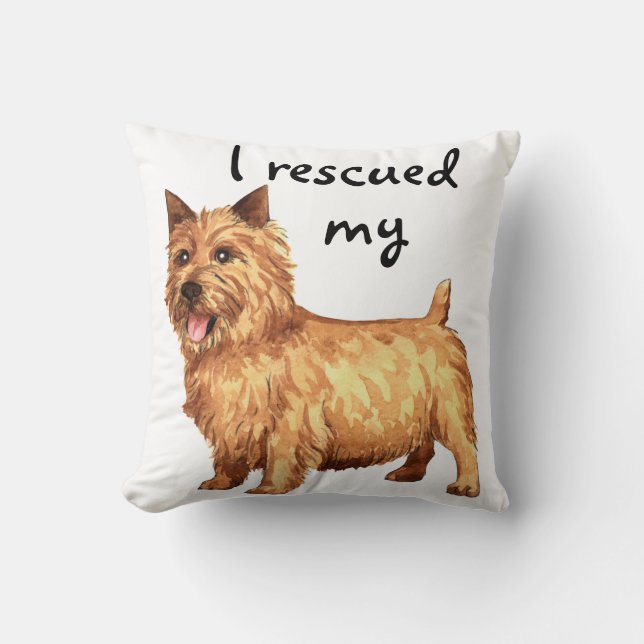 Rescue Norwich Terrier Throw Pillow (Front)