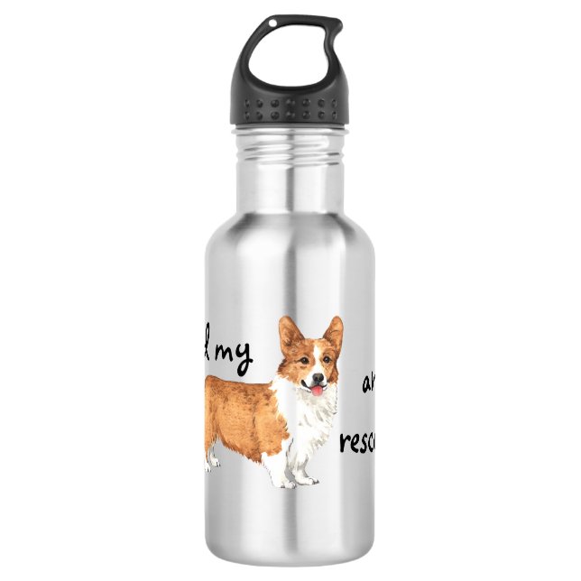 Rescue Pembroke Welsh Corgi Stainless Steel Water Bottle (Front)