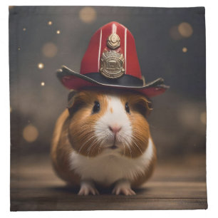 Rescue Ready: Guinea Pig in a Fireman's Hat, Cloth Napkin