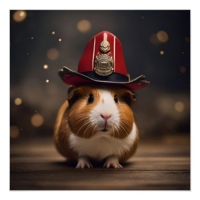 Rescue Ready: Guinea Pig in a Fireman's Hat, Poster (Front)