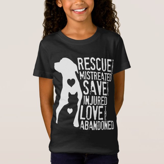 Rescue, Save, Love Animal Rescue, Dog Lover Cat Lo T-Shirt (Front)