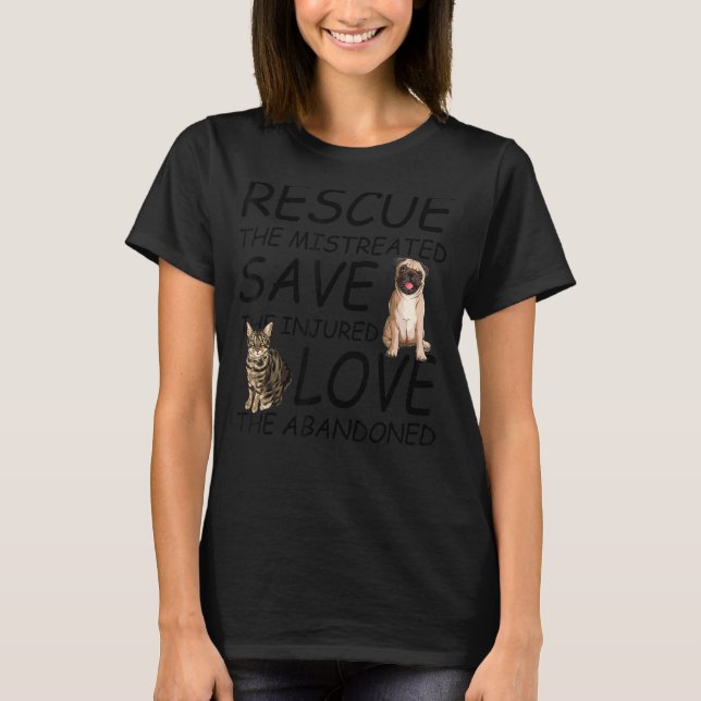 Rescue Save Love  Cute Animal Rescue Dog Cat T-Shirt (Front)
