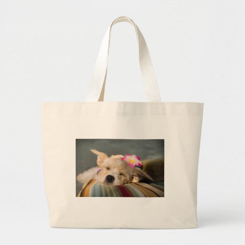 Rescue sleeping puppy tote bag