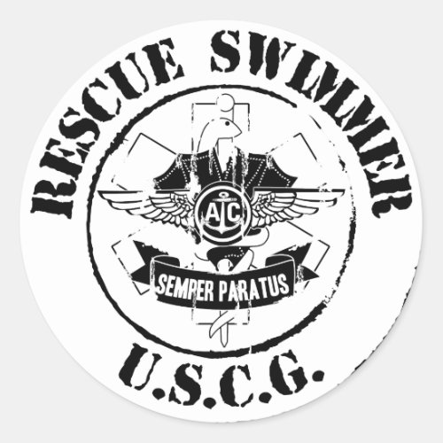 Rescue Swimmer Grunge Classic Round Sticker