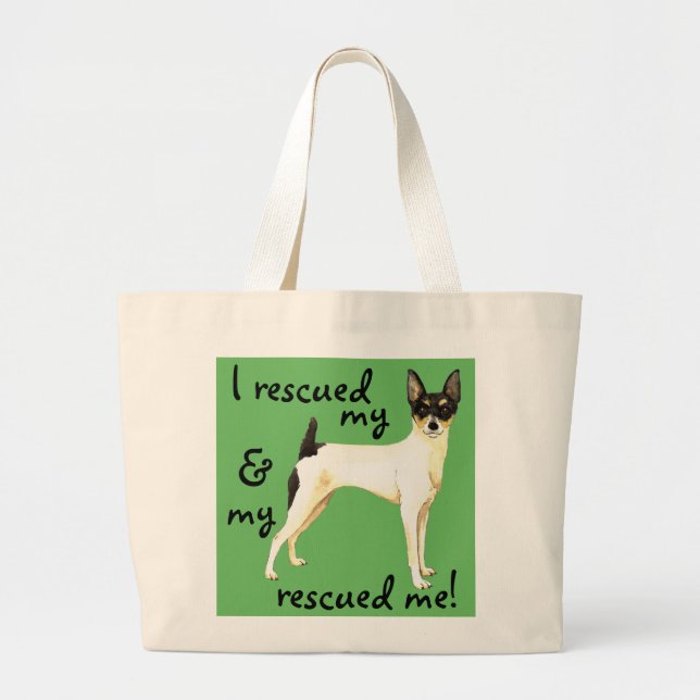 Rescue Toy Fox Terrier Large Tote Bag (Front)