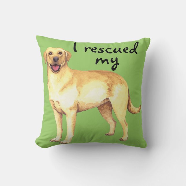 Rescue Yellow Lab Throw Pillow (Front)