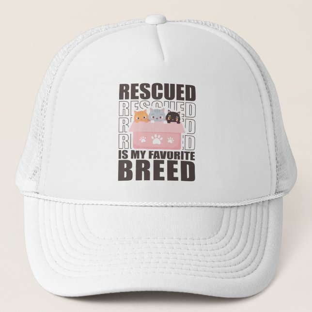 Rescued Cats Animal Shelter Favorite Breed Trucker Hat (Front)