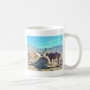 Rescued Draft Horses eating hay Coffee Mug
