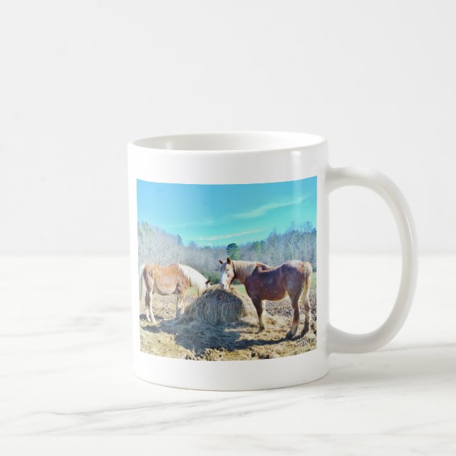 Rescued Draft Horses eating hay Coffee Mug (Right)