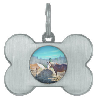 Rescued Draft Horses eating hay Pet Name Tag