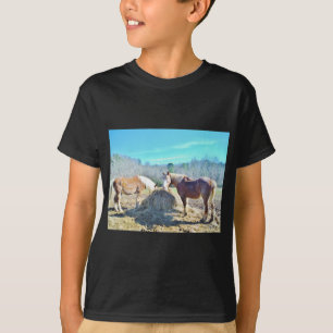 Rescued Draft Horses eating hay T-Shirt