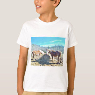 Rescued Draft Horses eating hay T-Shirt