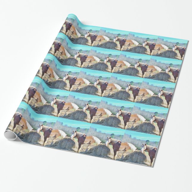 Rescued Draft Horses eating hay Wrapping Paper (Unrolled)