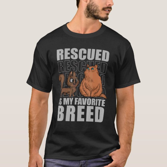 Rescued Is My Favorite Breed Cats Animal Shelter V T-Shirt (Front)