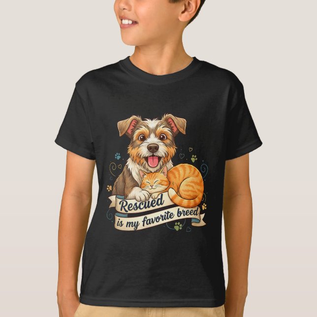 Rescued Is My Favorite Breed Dog Cat Pet Adoption  T-Shirt (Front)